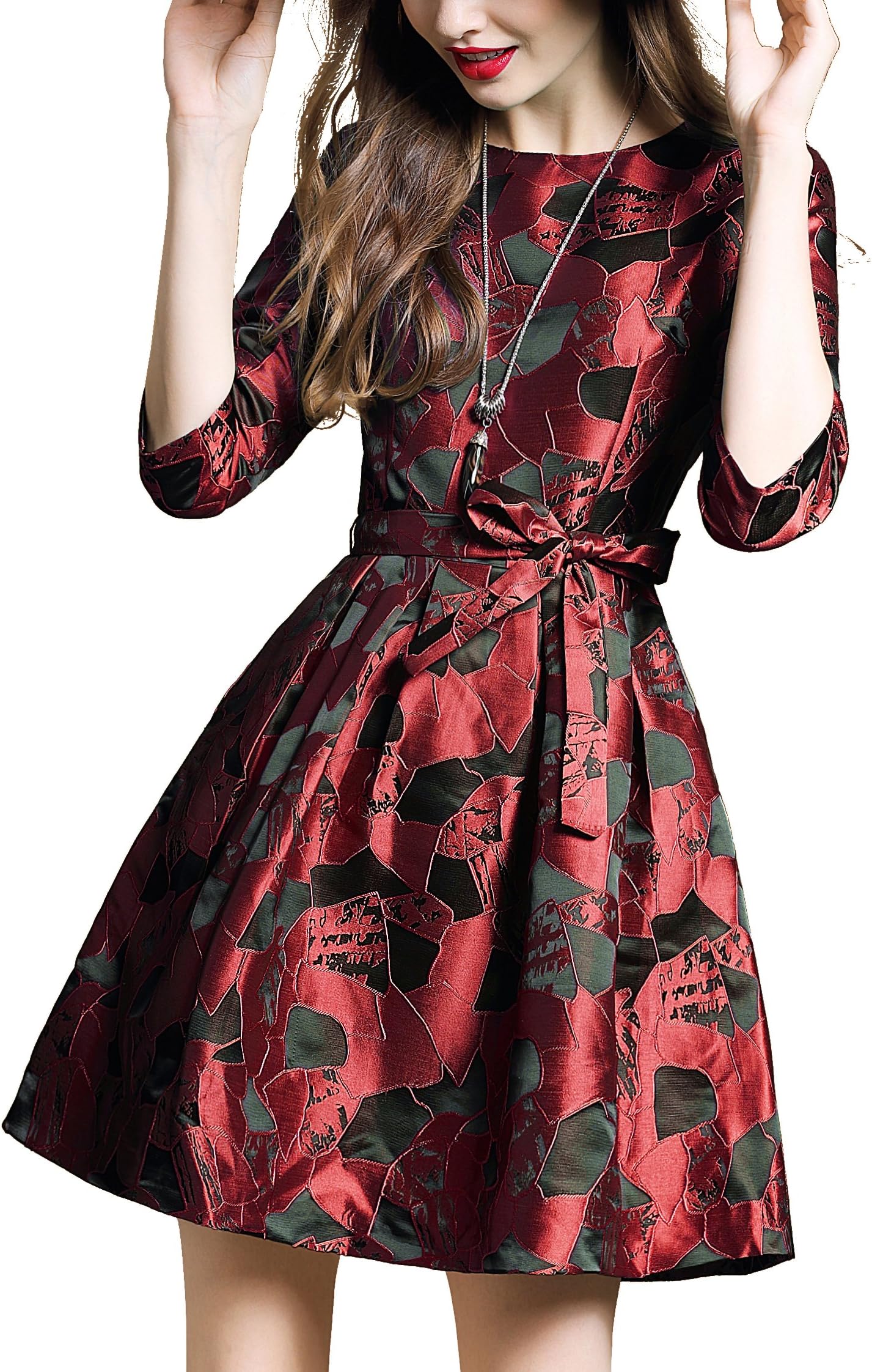 DanMunier Women's Half Sleeve Floral Contrast Bow Cocktail Evening Party Dress #7989