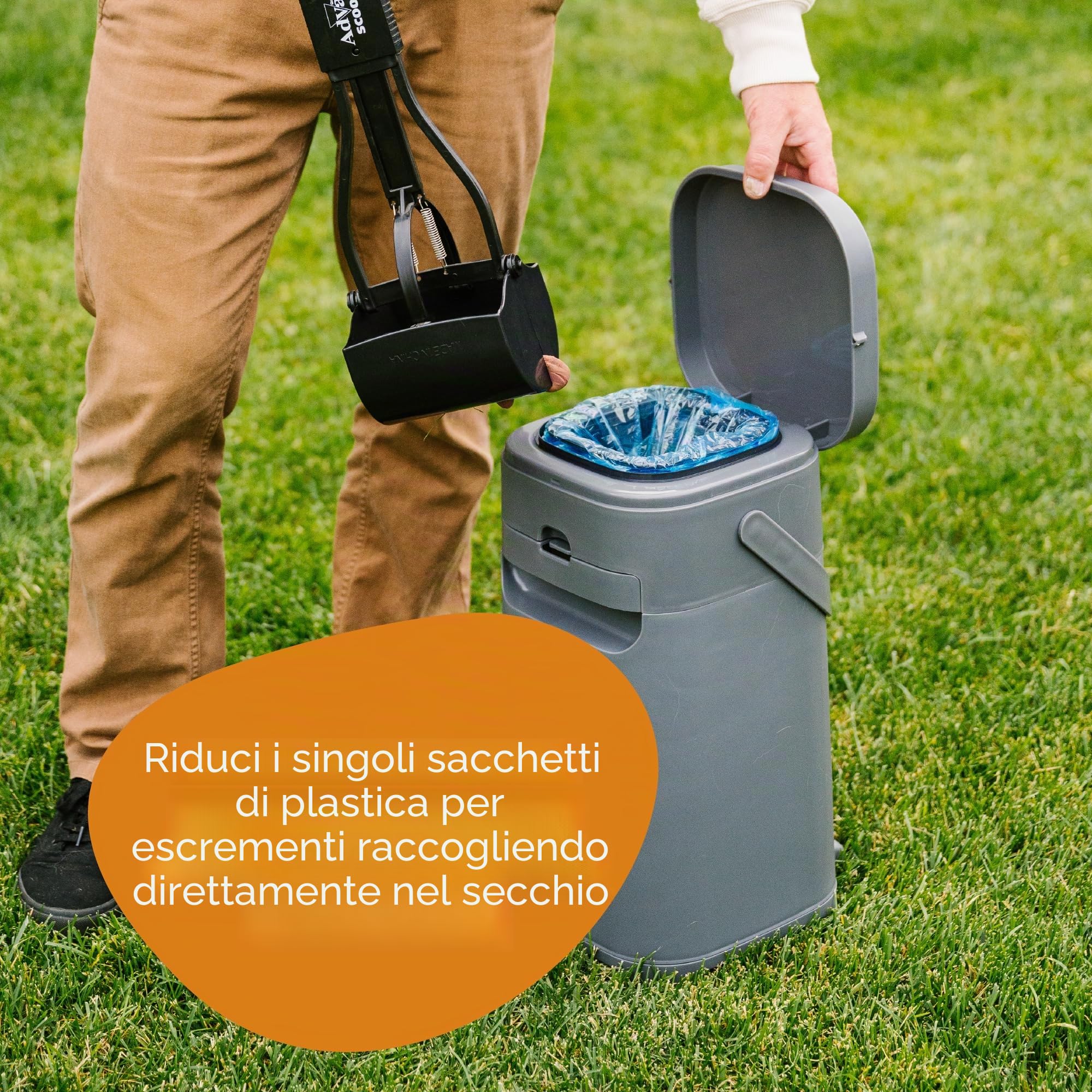 Pet Genie Secchio | Sistema di smaltimento dei rifiuti del cane per il controllo degli odori all'interno e all'esterno | Cestino per la cacca del cane | Include 1 sacchetto quadrato di ricarica che