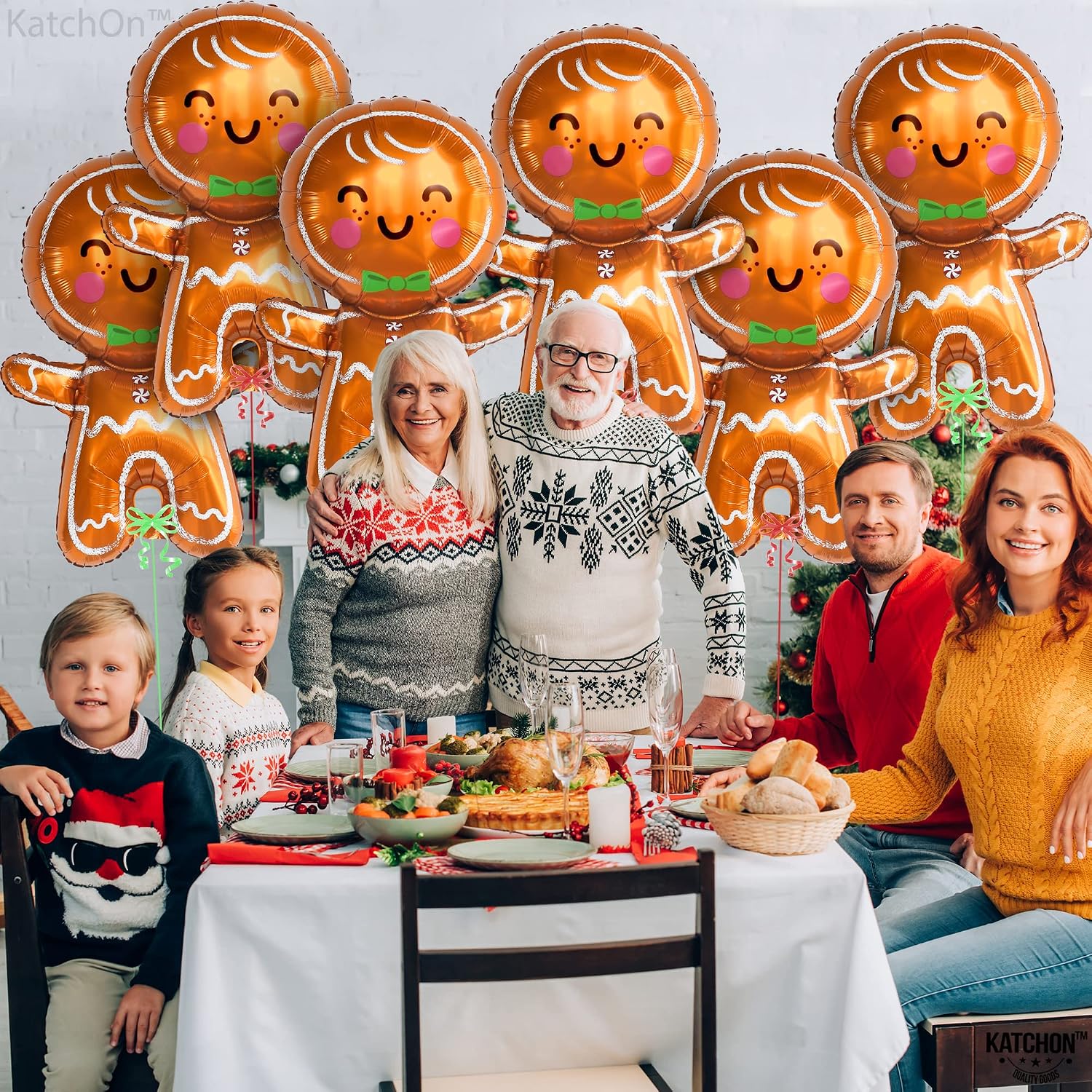 KatchOn, Big Merry Christmas Gingerbread Balloons - Pack of 6 | Gingerbread Man Balloon for Christmas Decorations | Foil Balloons for Xmas Decorations Indoor | Xmas Party Decor