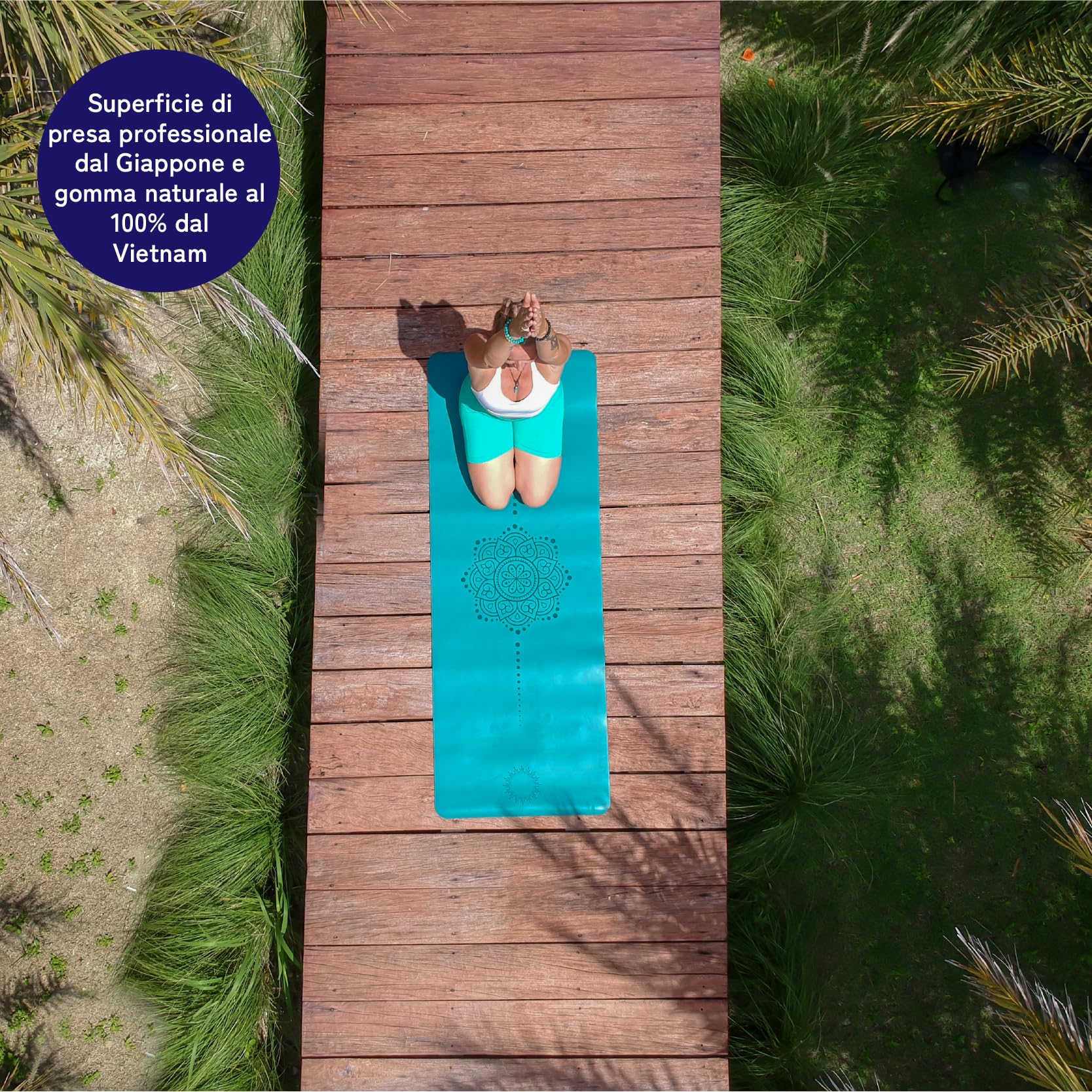 Tappetino yoga: superficie antiscivolo in vera gomma naturale e massima aderenza, tappeto yoga extra largo, lungo e spesso (185x68x0,45cm), cinghia di trasporto, tappetino pilates, yoga mat