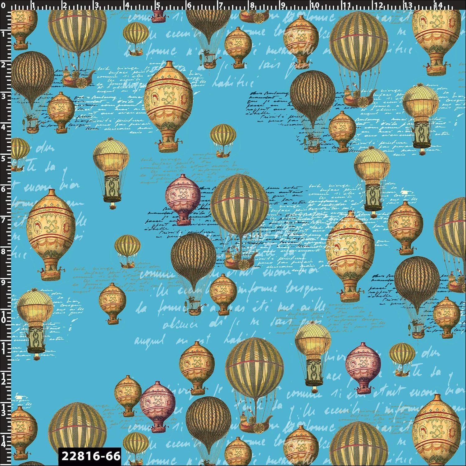 Conversational Vintage Hot Air Balloon Pattern 100% Cotton Quilting Fabric by The Yard - (Sky Blue, Olive and Gold Yellow)