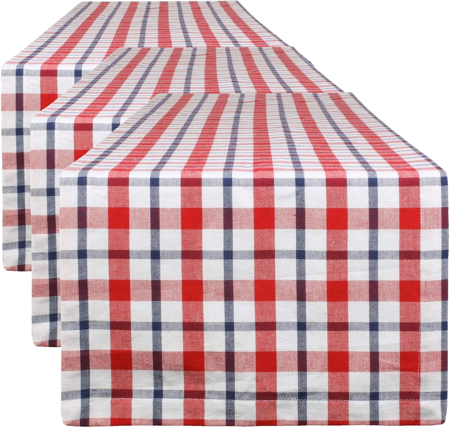 DII American Plaid, Table Top Collection, Table Runner, 14x108, Red, White, & Blue (Pack of 3)