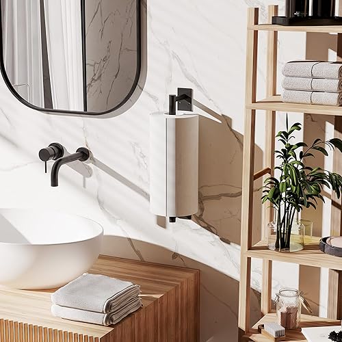 Miniatura 6 de RARXTR Toallero de papel, negro, debajo del gabinete, adhesivo, montado en la pared, negro mate, acero inoxidable SUS304