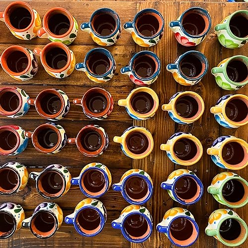 Miniatura 2 de Jarritos - Juego de 2 tazas de cerámica de arcilla mexicana tradicional mexicana con flores pintadas a mano - Tazas de café mexicanas florales