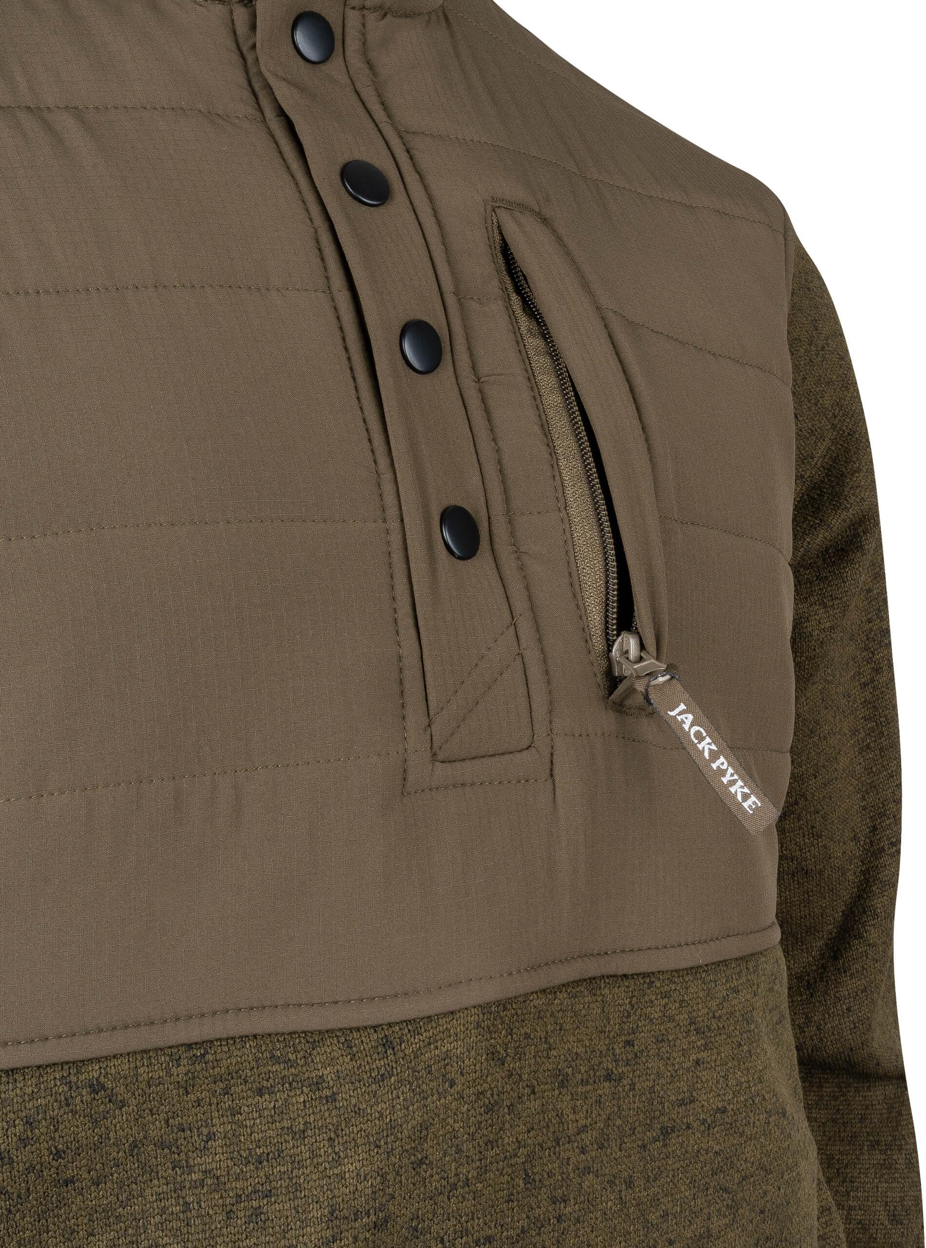 JACK PYKE Pull en polaire pour homme – Veste d'extérieur à manches longues avec col montant, panneau supérieur rembourré, poches zippées et pull à fermeture à bouton-pression pour tenue décontractée