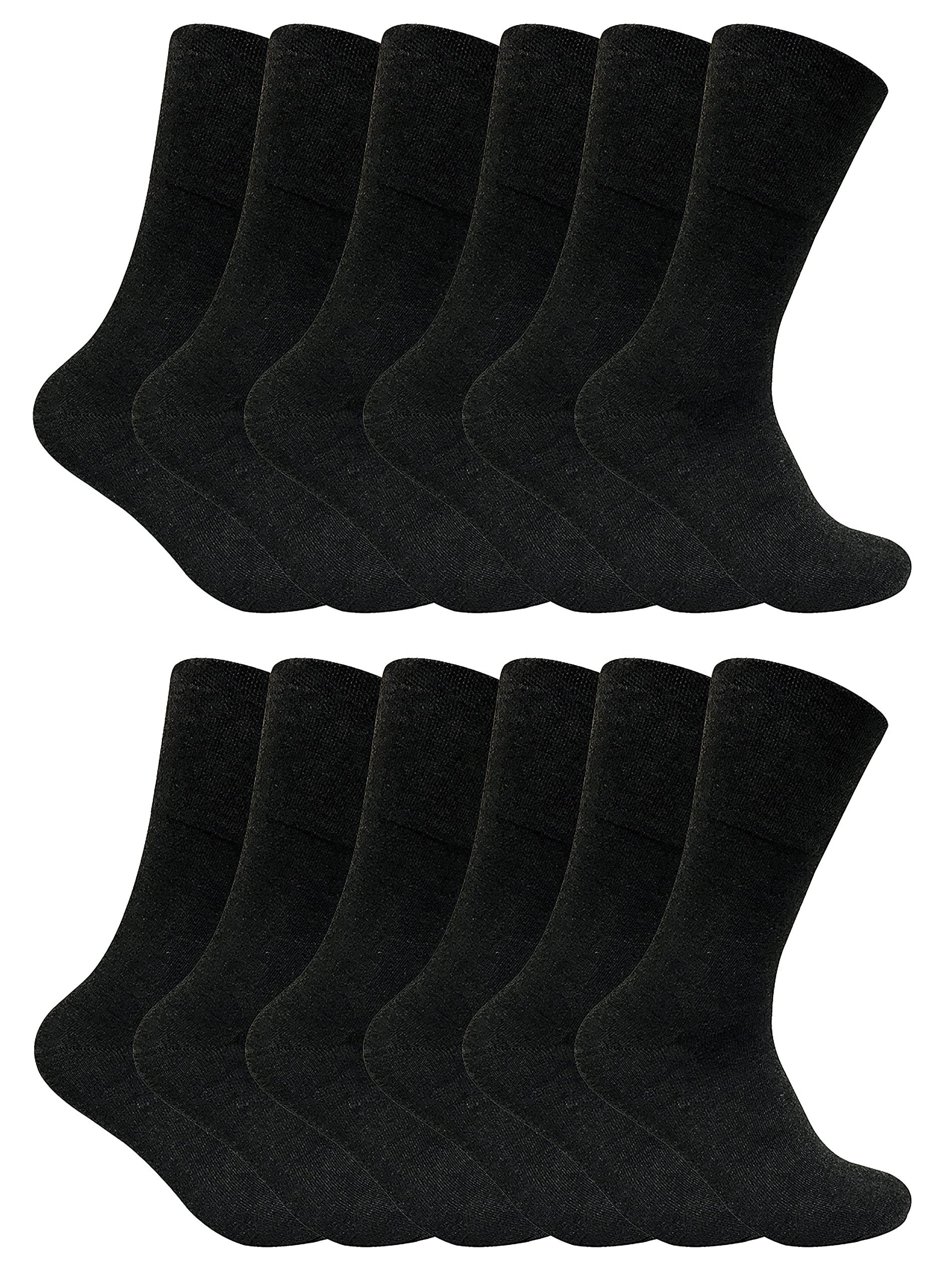 12 Pairs Mens Thermal Diabetic Socks | Sock Snob | Non Elastic Extra Wide Diabetic Socks for Poor Circulation (6-11, Black)
