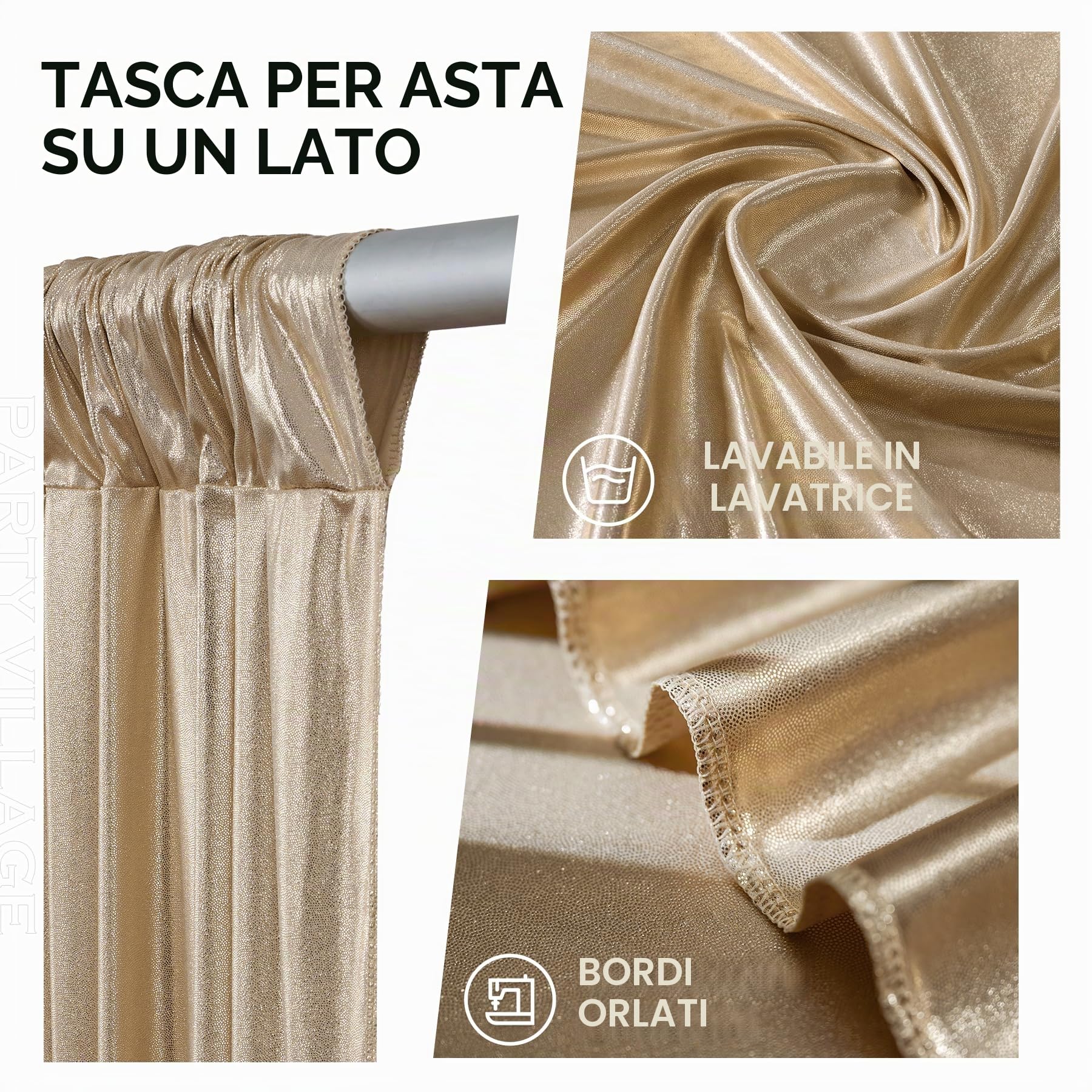 3 x 3 m, tenda con glitter champagne oro – 2 pezzi, 1,5 x 3 m, sfondo con paillettes senza pieghe, tende in tessuto decorativo luccicante per matrimoni, compleanni, servizi fotografici, festa di