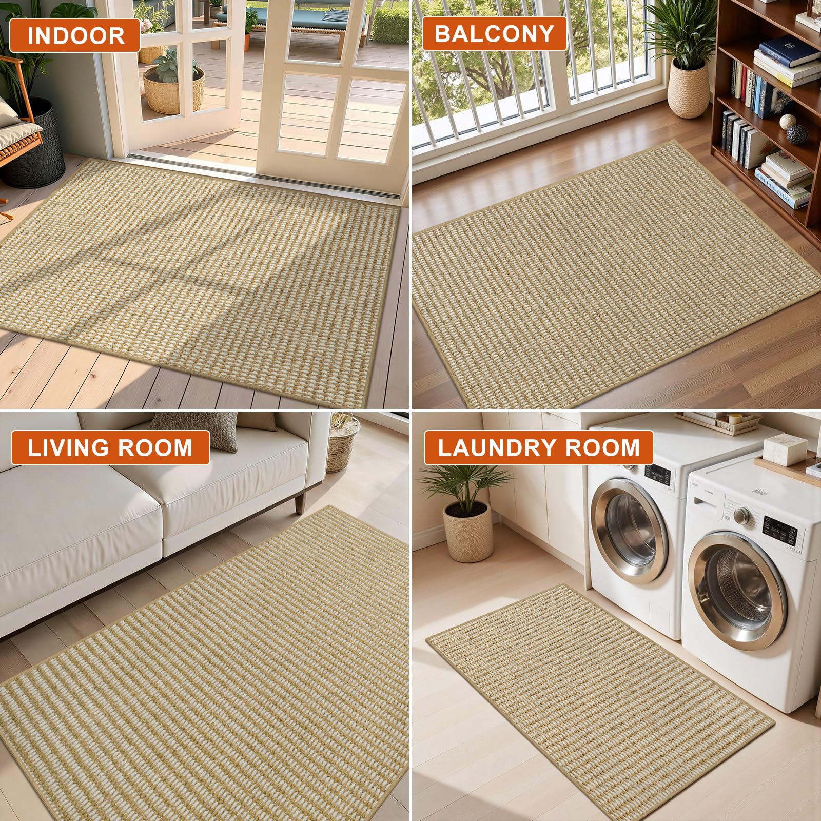 Zerbino per Ingresso 80 x 120 cm, Ultra Sottile Zerbino Interno ed Esterno Assorbente, Lavabile in Lavatrice Tappeto Ingresso Interno Antiscivolo, Tappetino Entrata, Beige Bianco