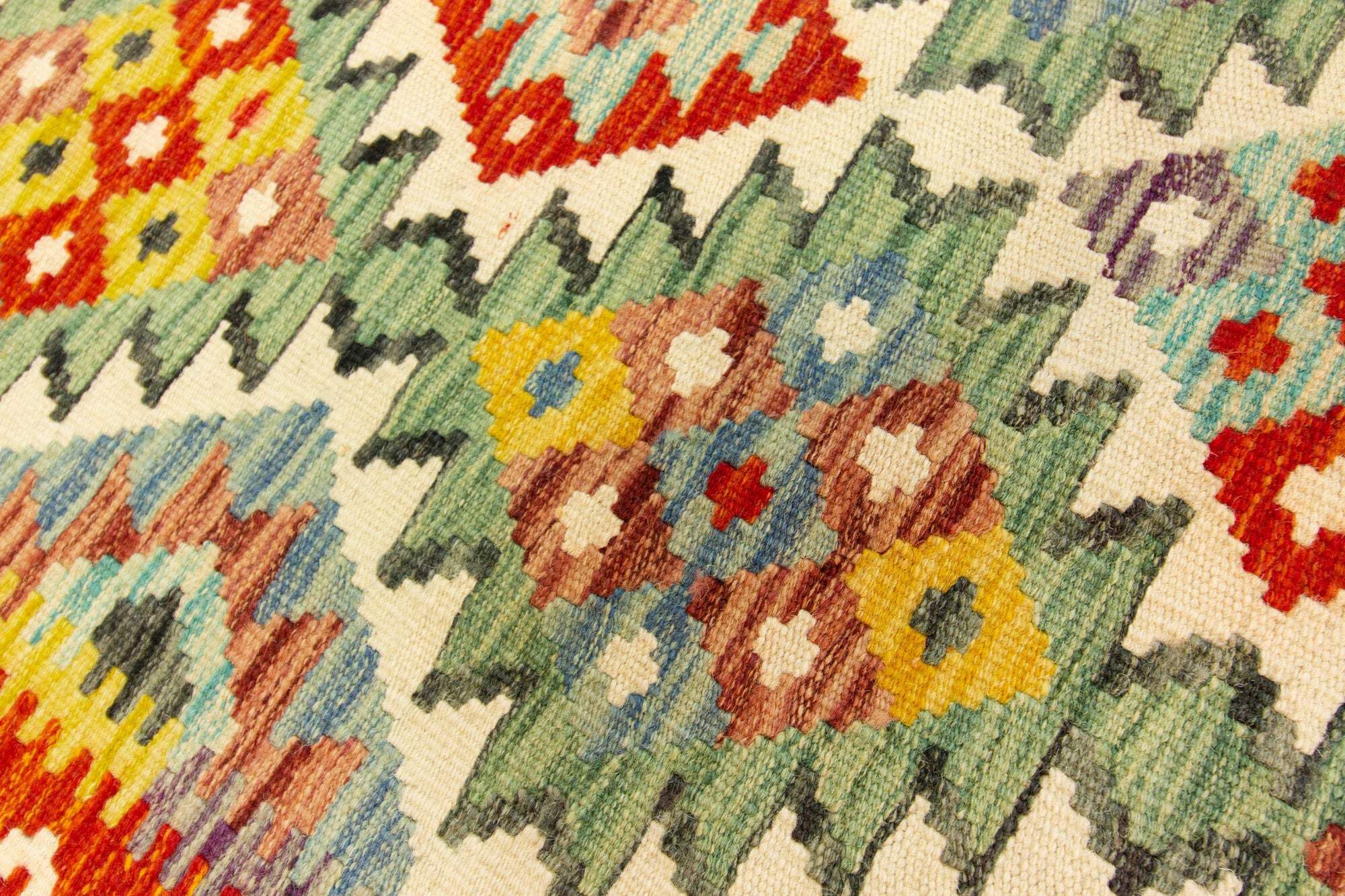 Kilim Tapis 100 % laine 112 x 86 cm, fait à la main, pièce unique de style Herat Boho multicolore, tissage plat, tapis d'entrée et chambre
