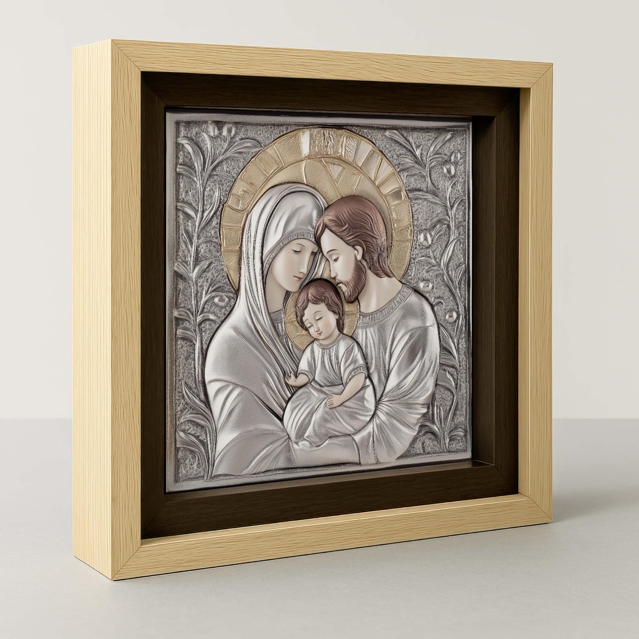 ConKrea - Stampa Religiosa Sacra Famiglia 4 con Cornice Artigianale 30x30 cm | Icona Religiosa da Parete Incorniciata | Quadro Sacro per Casa o Regalo