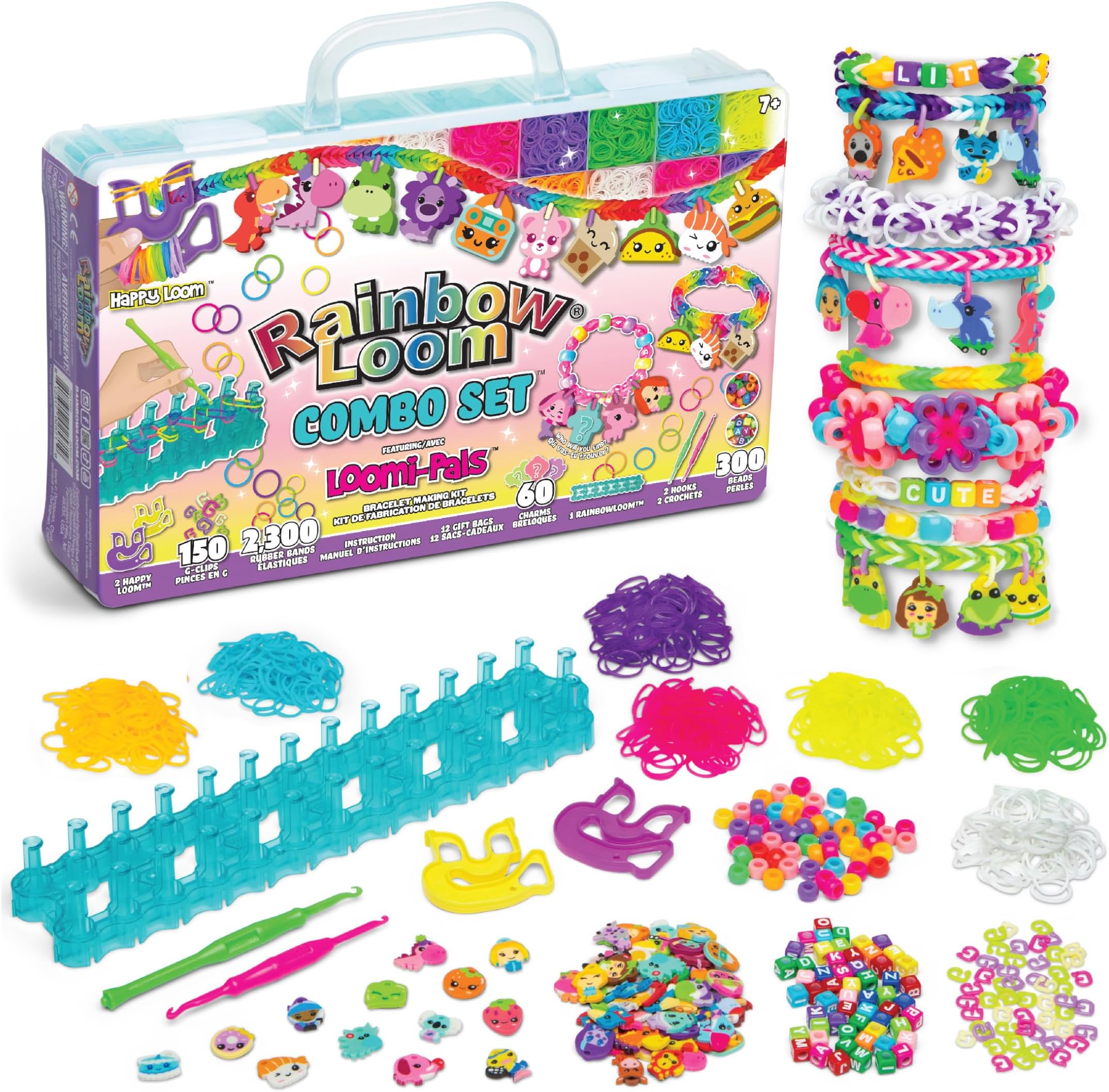 Loomi-Pals™ Combo Set, Features 60 Cute Assorted LP Charms, the NEW RL2.0, Happy Looms, Hooks, Alpha & Pony Beads, 2300 Colorful Bands All in a Carrying Case forBoys and Girls 7+