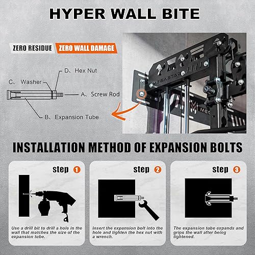 Miniatura 7 de Estante de alimentación montado en la pared, capacidad de 1600 libras, compacto gimnasio comercial en casa con doble cable cruzado, extracción LAT,