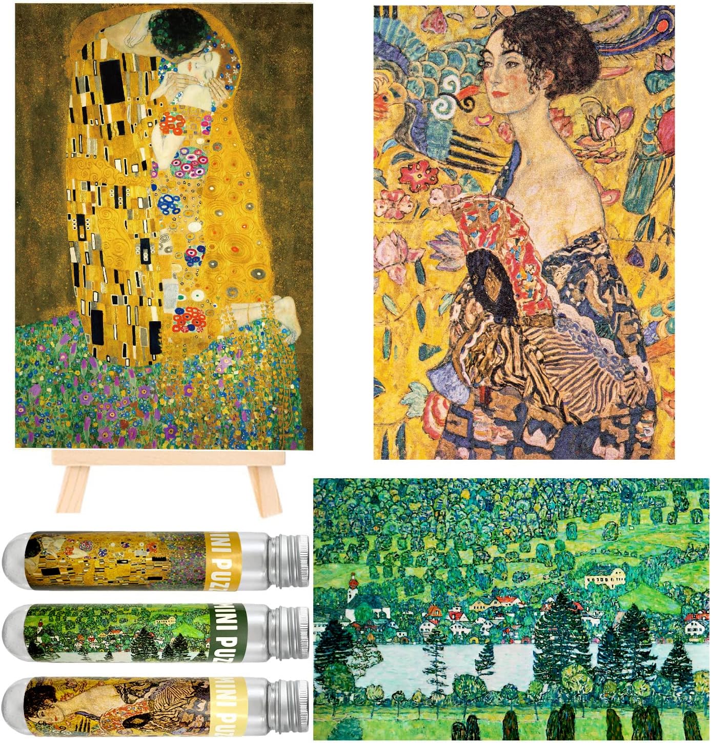 Small Jigsaw Puzzles for Adults 150 Piece Mini Jigsaw Puzzles Oil Painting 6 x 4 Inches, 3 Pcs,Mini Easel Included