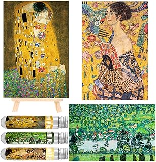 Small Jigsaw Puzzles for Adults 150 Piece Mini Jigsaw Puzzles Oil Painting,Mini Jigsaw Puzzles 6 x 4 Inches, 3 Pcs,Mini Easel Included(The Kiss,Lady with Fan,Slope in a Forest on Attersee Lake)