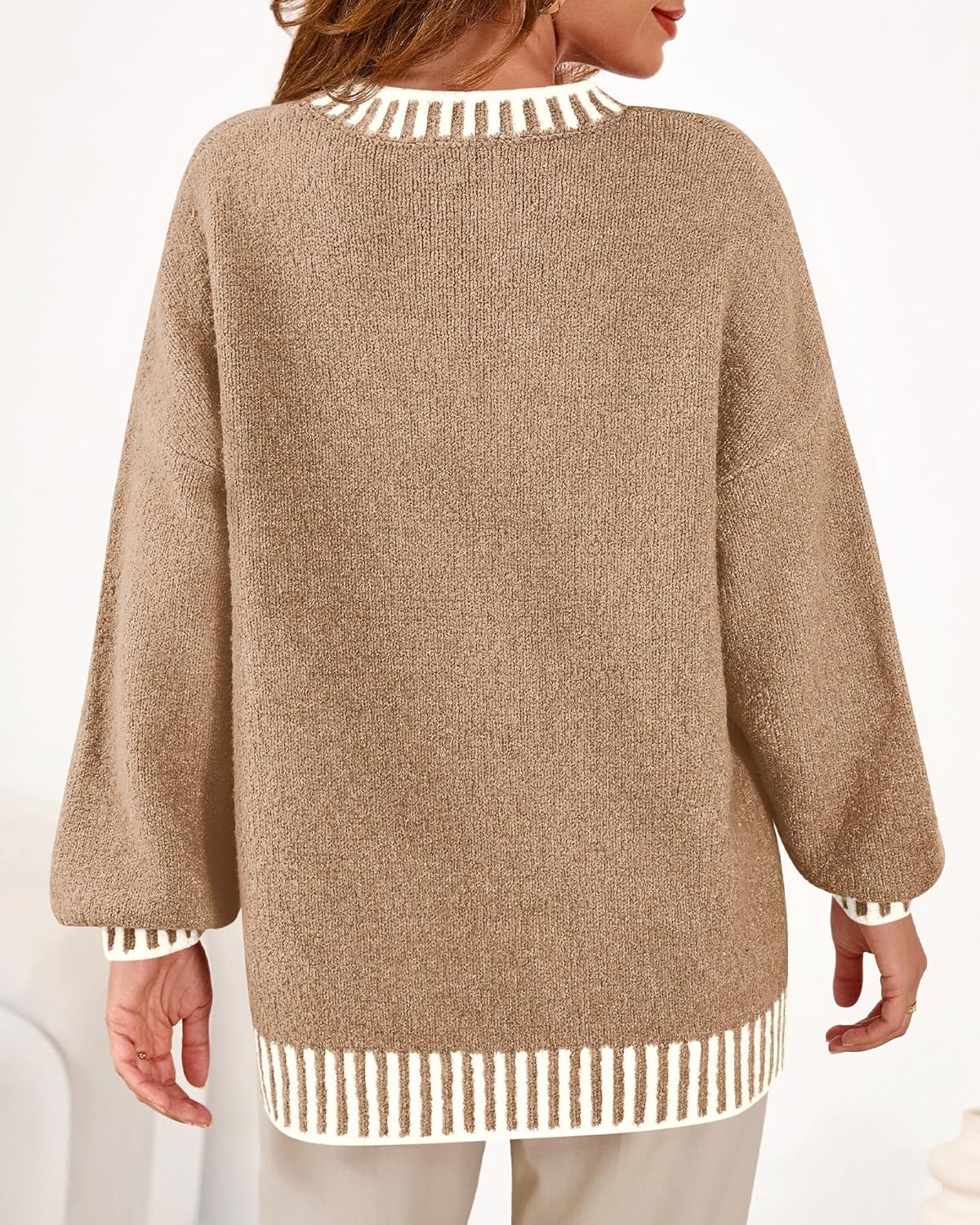 KIRUNDO Oversized Sweaters for Women 2026 Long Sleeve Crewneck Fall Tops Contrast Chunky Knit Pullover Winter Clothes - Image 2