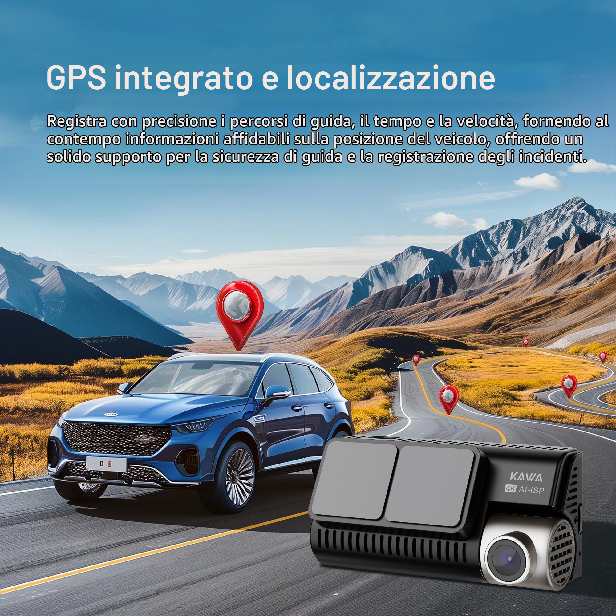 Dash Cam Auto 4K Anteriore e Posteriore, Visione Notturna True Color, Schermo IPS 3,16”, WiFi GPS Integrato, Monitoraggio Parcheggio 24H, Rilevamento AI, Pre-Registrazione, Registrazione in Loop, D11