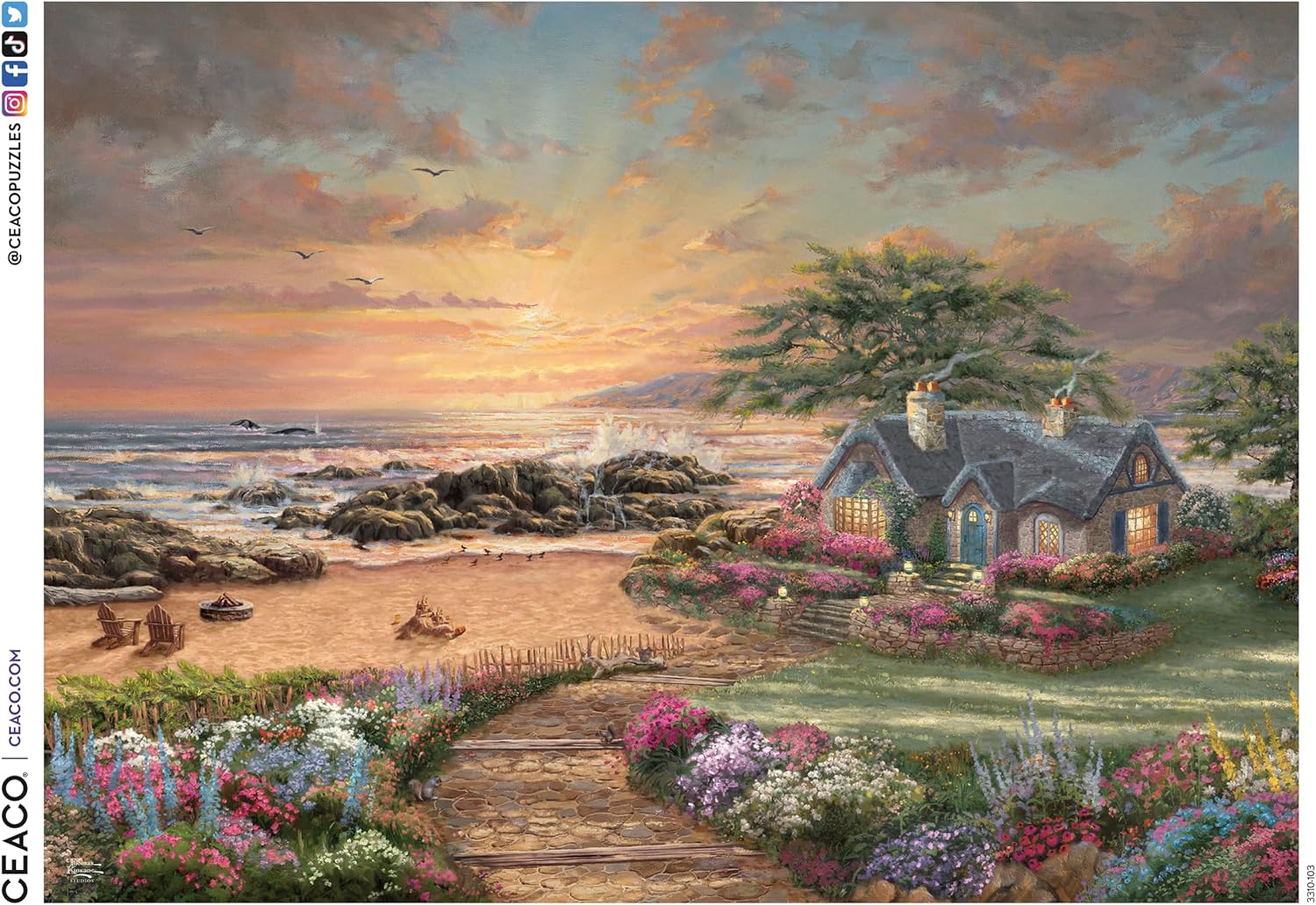 Ceaco - Thomas Kinkade - Seaside Cottage - 1000 Piece Jigsaw Puzzle for Adults - Challenging Puzzle Perfect for Game Nights - Finished Size is 26.6 x 19
