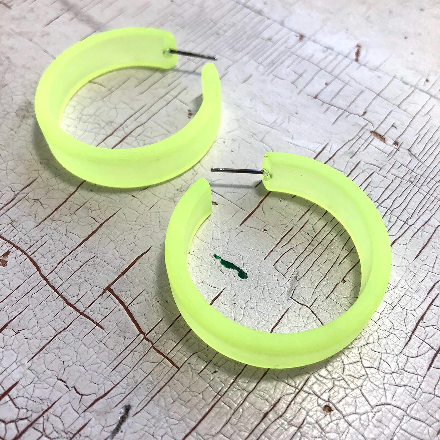 Large Neon Yellow Frosted Lucite Portland Hoop Earrings - PTLD-YL-2
