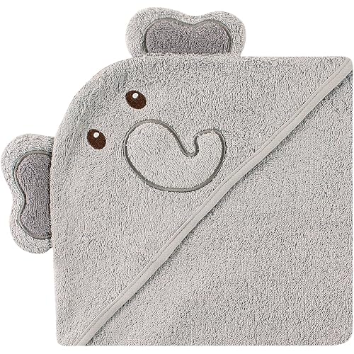 Luvable Friends Unisex Baby Cotton Animal Face Hooded Towel, Elephant, One Size