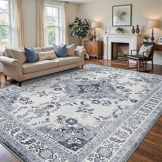 Groß Vintage Teppich Wohnzimmer 200x300 cm - Weicher, Waschbarer & Rutschfester Kurzflor Teppiche, Orient Teppich Gegend für Esszimmer, Schlafzimmer, Kinderzimmer und Homeoffice, Alt-Graublau