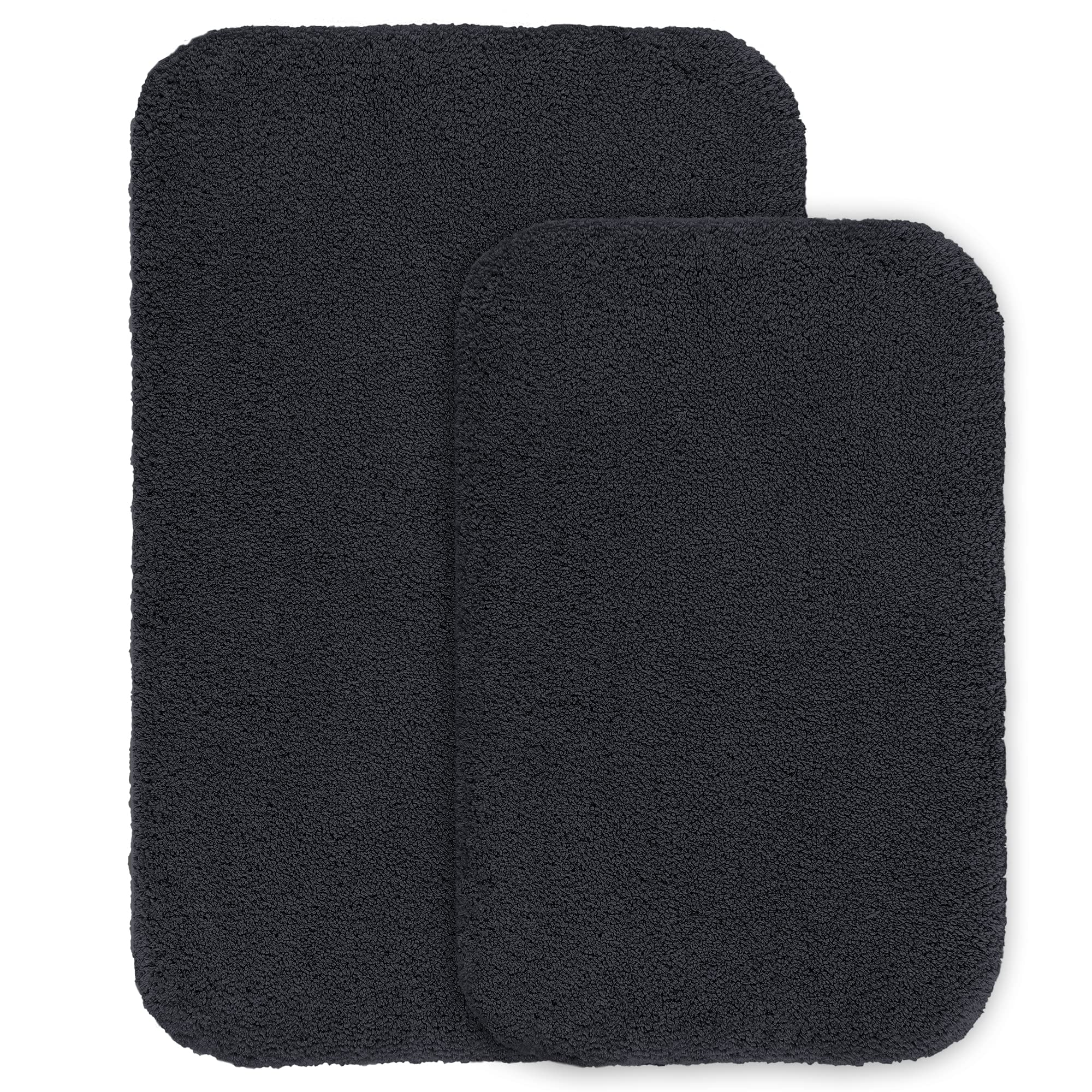 Non Slip Bath Mat 2 Pack Thickened Bath Rug for Bathroom Absorbent Ultra Soft Bathroom Mat Rug Fluffy Microfiber Bedside Rug Carpet Floor Mat, Machine Washable - 40 x 60cm & 50 x 80cm (Black) — image 1