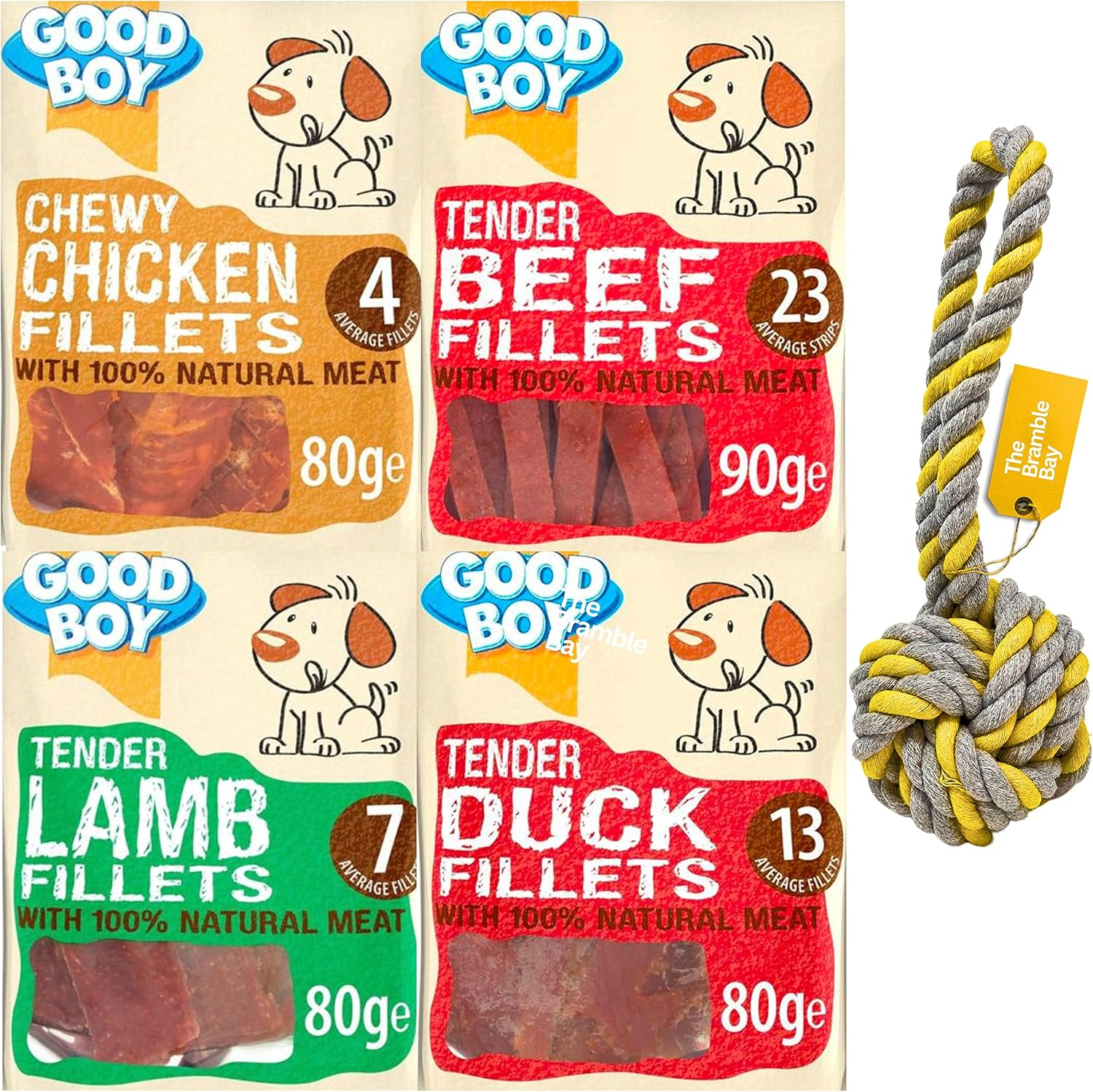Good Boy Natural Dog Treats Chicken Fillets 80g, Beef Fillets 90g