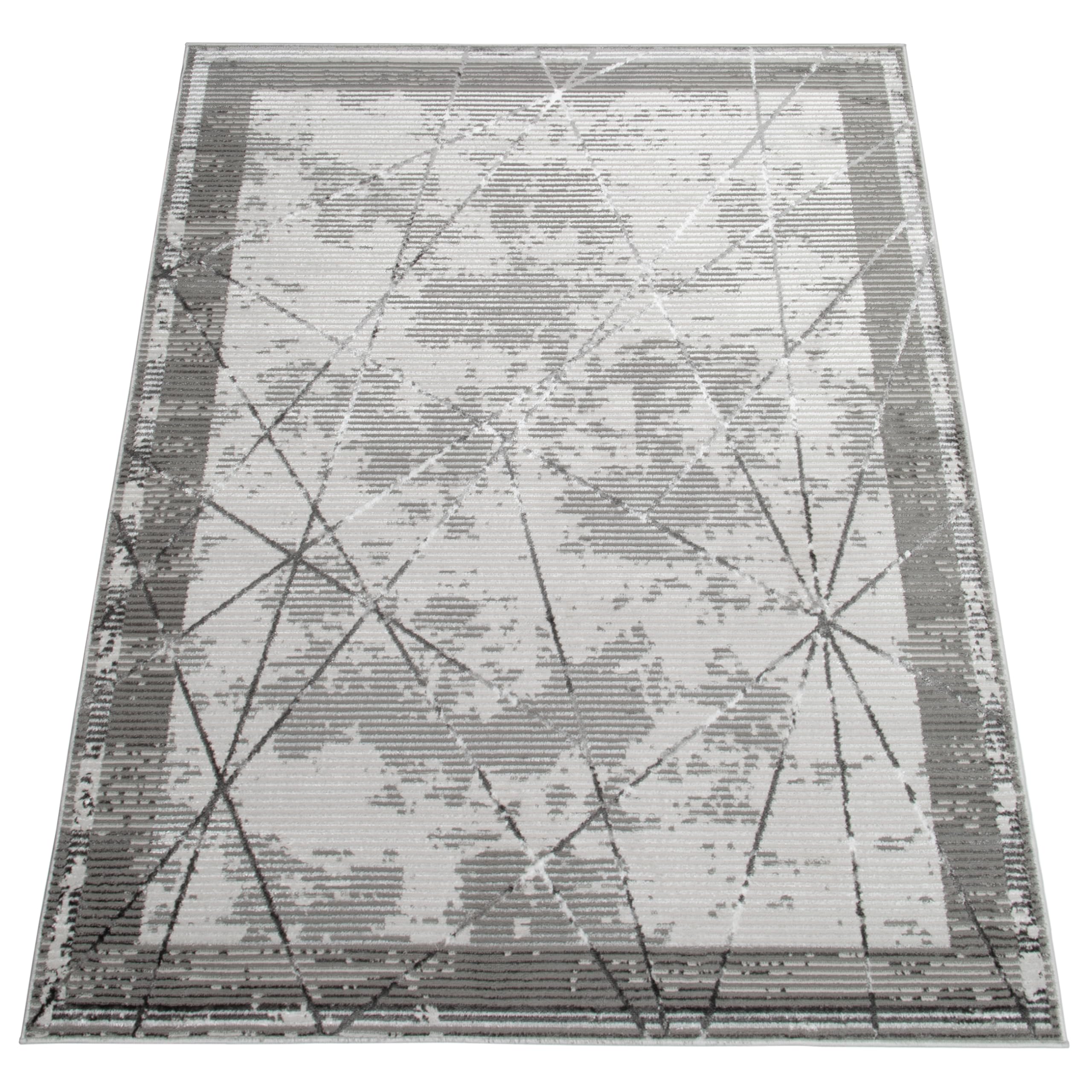 TAPISO Crystal Tapis Poils Courts Moderne Gris Clair Gris Foncé Lignes Bordé Rayé Effet 3D Brillant Doux Tapis Salon Chambre Adulte Salle à Manger Oeko-TEX 160 x 220 cm