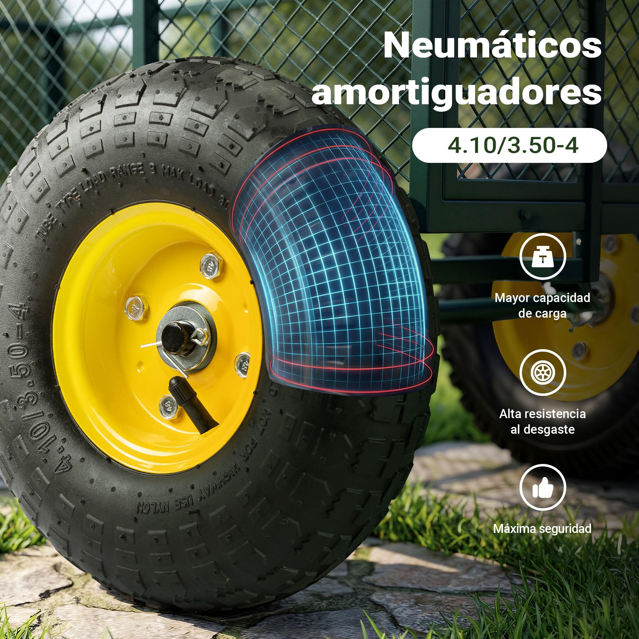 Carrito de Transporte XXL hasta 550kg con Lona extraíble, Rejilla de almacenaje y Ruedas Anchas