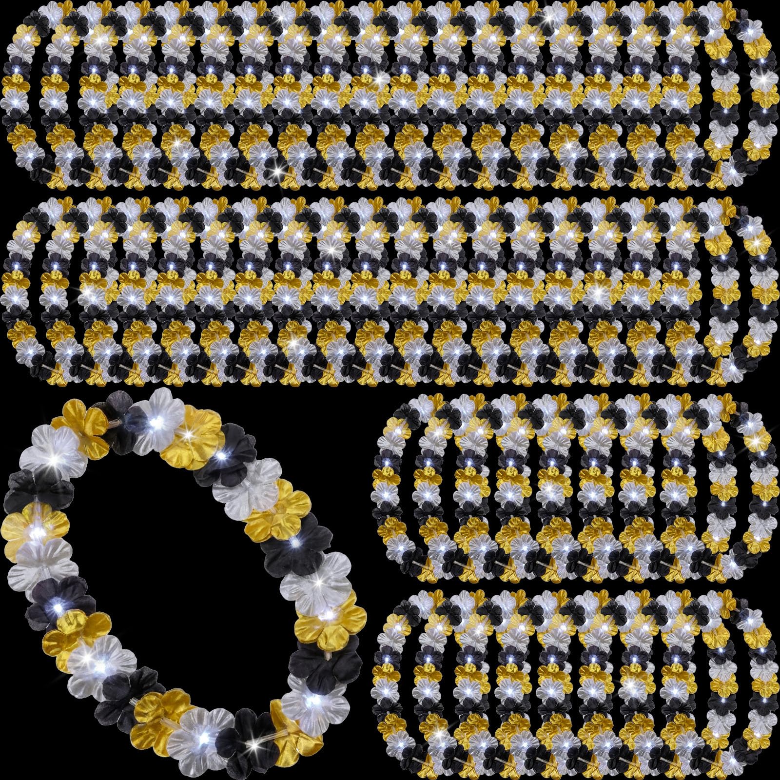 Sherr 48 collane Leis hawaiane a LED con luci a LED e fiori Luau, per feste in maschera, spiaggia, matrimoni, feste a tema tropicale