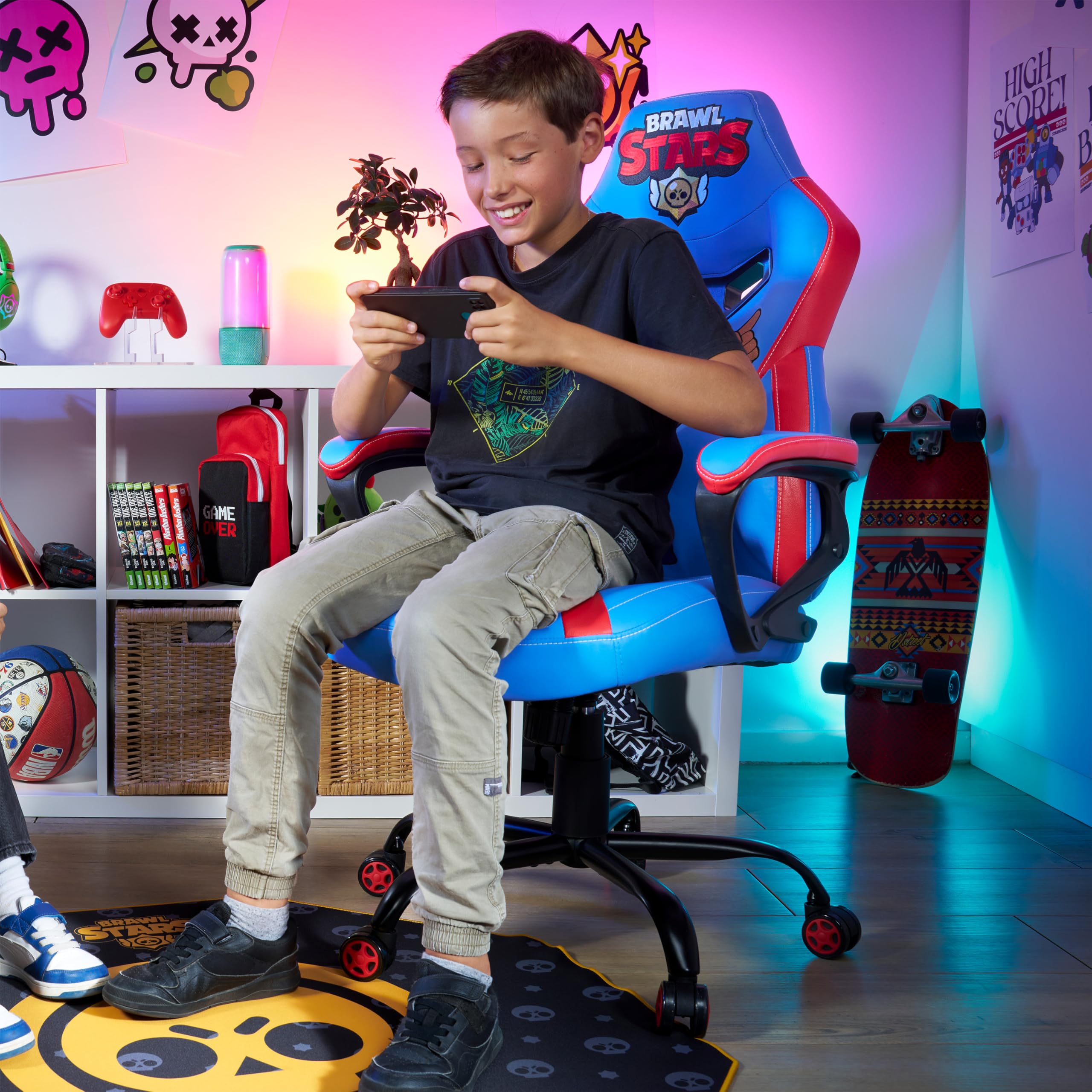 SUBSONIC - Sedia da Gioco Brawl Stars El Primo per Bambini e Ragazzi - Poltrona da Ufficio Ergonomica con Dchiuma ad Alta Densità, Meccanismo Basculante e Comodi Braccioli - Altezza Regolabile - Blu