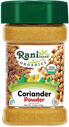 Rani - Polvo de cilantro orgánico (Dhania Powder de 2.5 onzas (2.47 oz), tarro de PET Todo natural Vegano Apto para gluten Sin OMG Origen indio