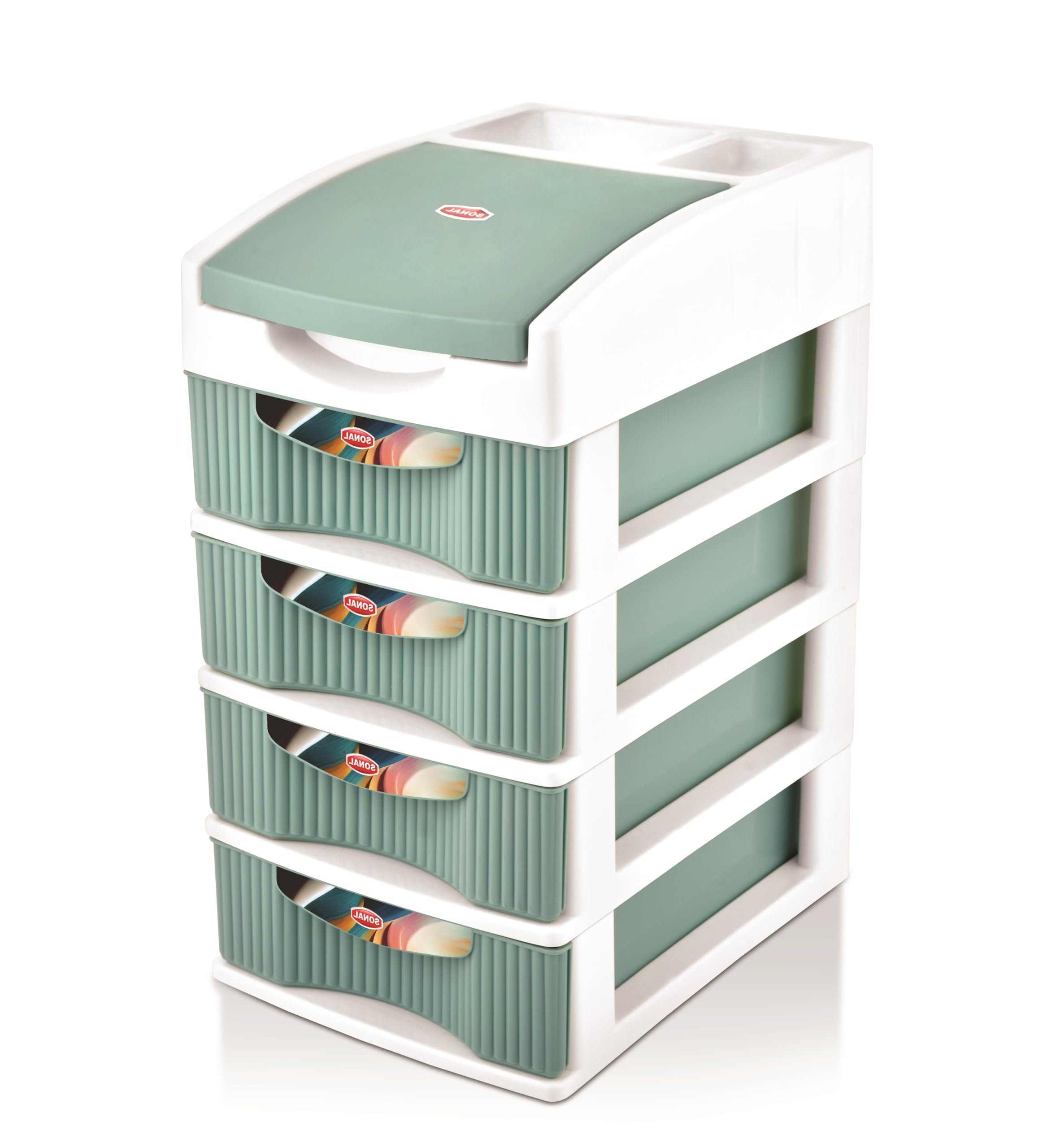 MOLTRES-SPACIA 4 (MINI Size) Desktop Organizer Plastic Drawers -Size(25x23x17) cm-Multipurporse Free Standing Cabinet Drawer for Cosmetic, Make-up Organizer, Jewelery & Office. (Green, Spacia 4)-image-28