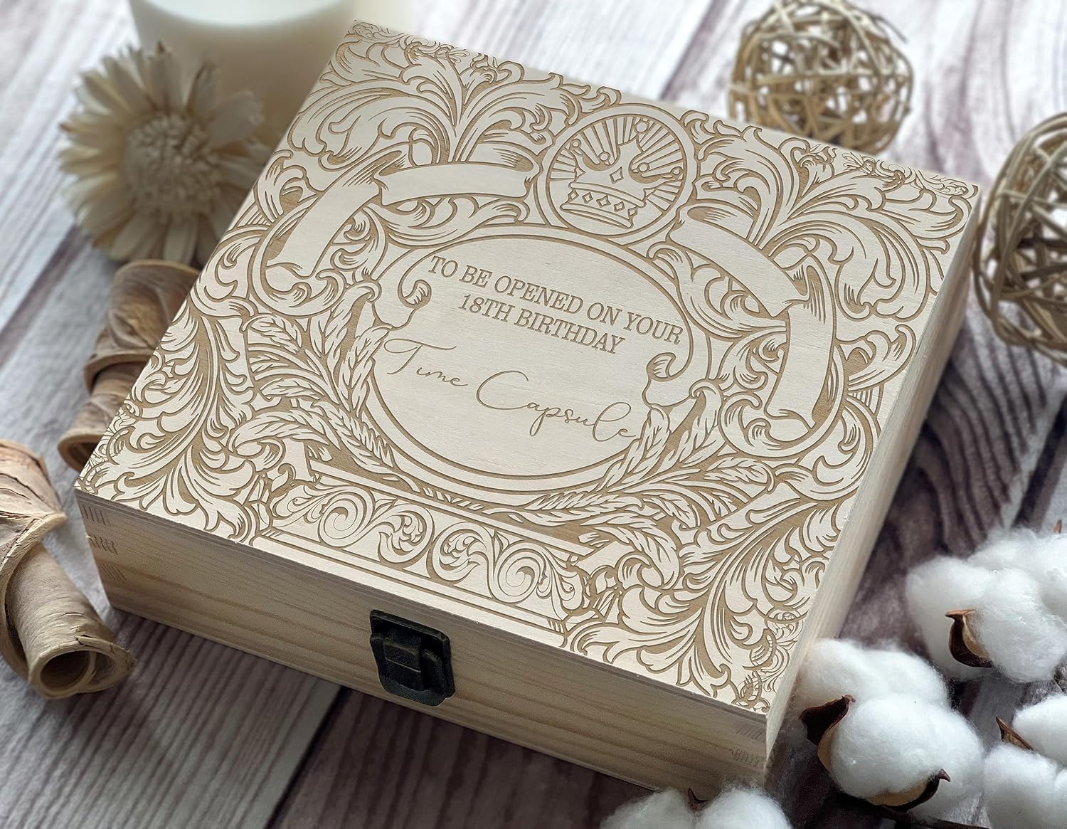 1st Birthday Time Capsule:To Open on Your 18th Birthday, Engraved Keepsake Box, Baby's Memory Box, Wedding Anniversary Gift (Size 2 Natural)