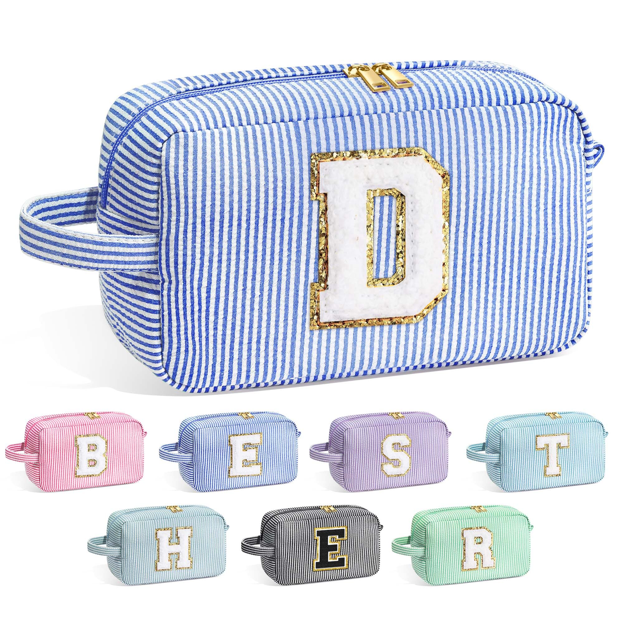 YOOLIFE Birthday Gifts for 6 7 8 9 10 11 12 13 14 15 Year Old Teen Girl - Initial Makeup Bag Letter Toiletry Pouch Cosmetic Case, Personalized Teen