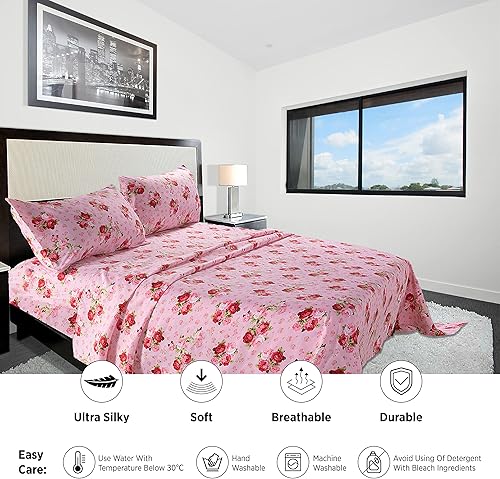 Miniatura 2 de Bedlifes - Juego de sábanas para cama de tamaño queen, diseño ultra suave con bolsillo profundo, 100% microfibra, estampado floral de rosas rojas (4