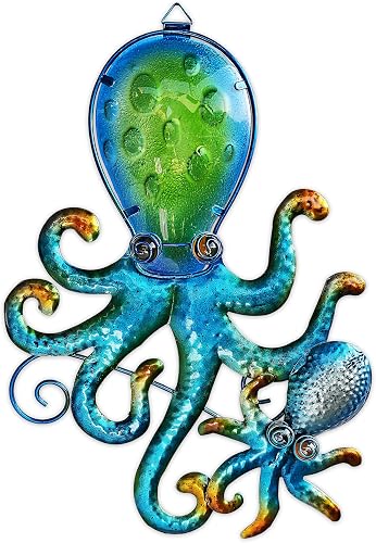 JOYBEE HOME&GARDEN Octopus Wall Art Decor-Outdoor Indoor Coastal Hanging Art-Ocean Theme Decor for Patio Backyard Yard Fence Pool Bathroom Living Room-Costal Decorations(Blue)