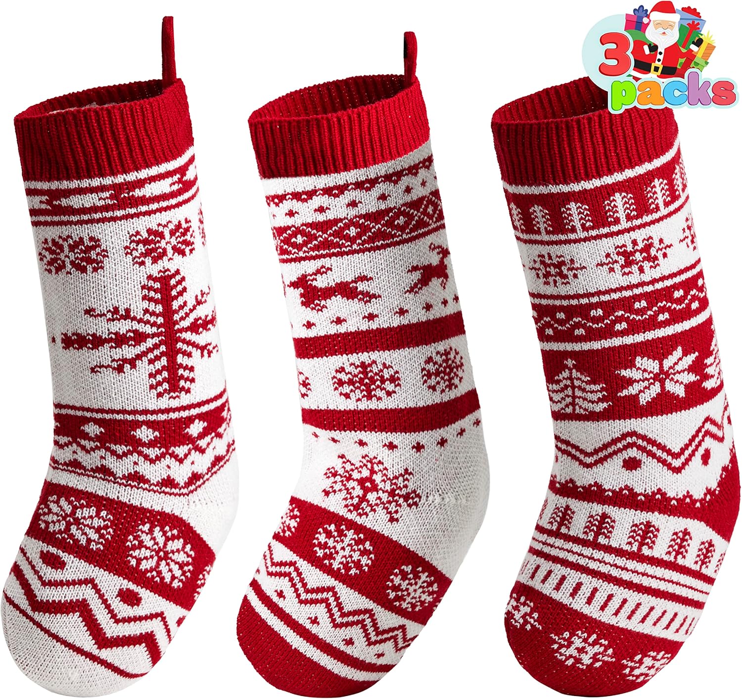 JOYIN 3 Pack 18" Knit Christmas Stockings, Large Rustic Yarn Xmas Stockings for Family Holiday Decorations