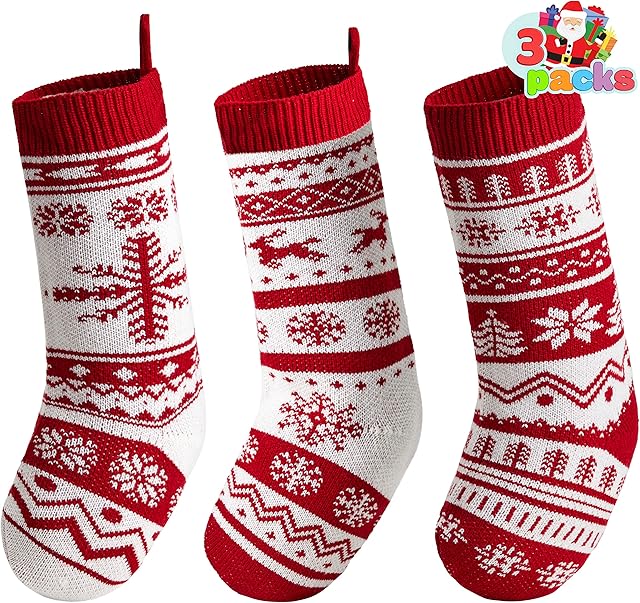 JOYIN 3 Pack 45cm Knit Christmas Stockings, Large Rustic Yarn Xmas Stockings for Family Holiday Decorations