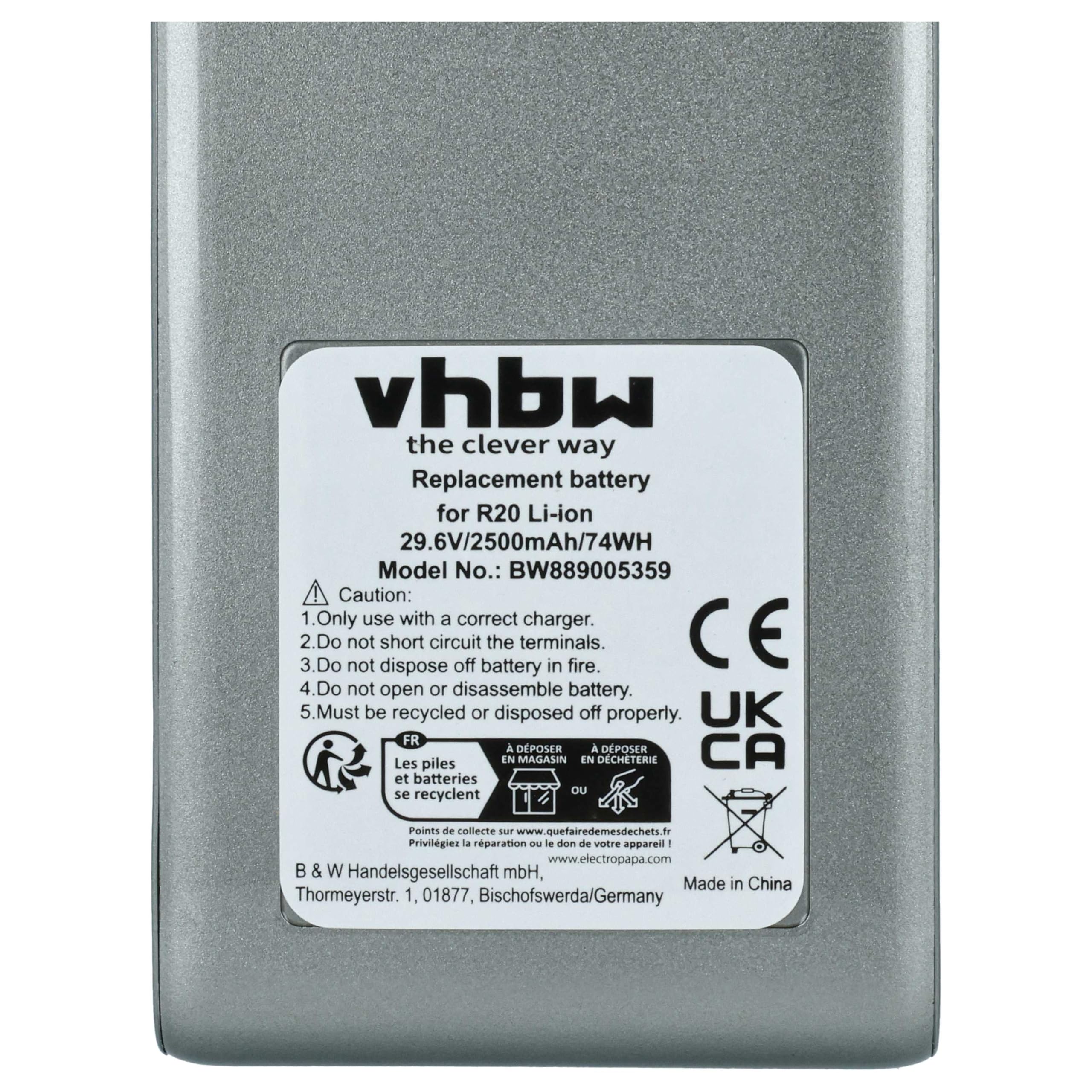 vhbw Akumulator kompatybilny z odkurzaczem Dreame R20, srebrny (2,5 Ah, 29,6 V, litowo-jonowy)