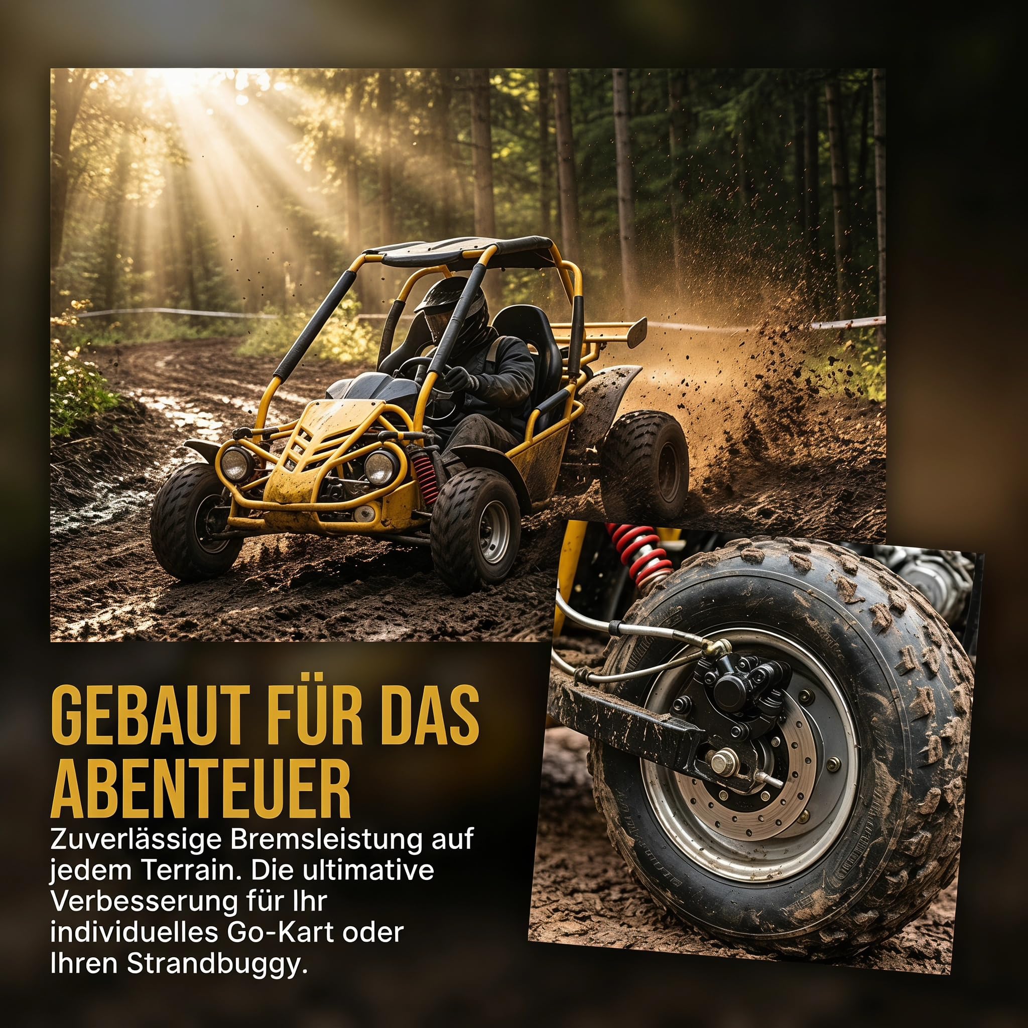 Go Kart Bremsen Hydraulische Hinterrad Bremsanlage mit Doppel Fußbremse Und Hauptzylinder, Metallkonstruktion für DIY Go Kart Strandbuggy Mini, mit Bremsscheibe