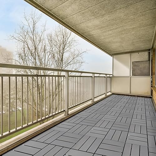 Miniatura 25 de Azulejos entrelazados de 12 x 12 x 0.94 pulgadas FSC de madera dura de acacia marrón oscuro para decoración de patio, azulejos para exteriores e