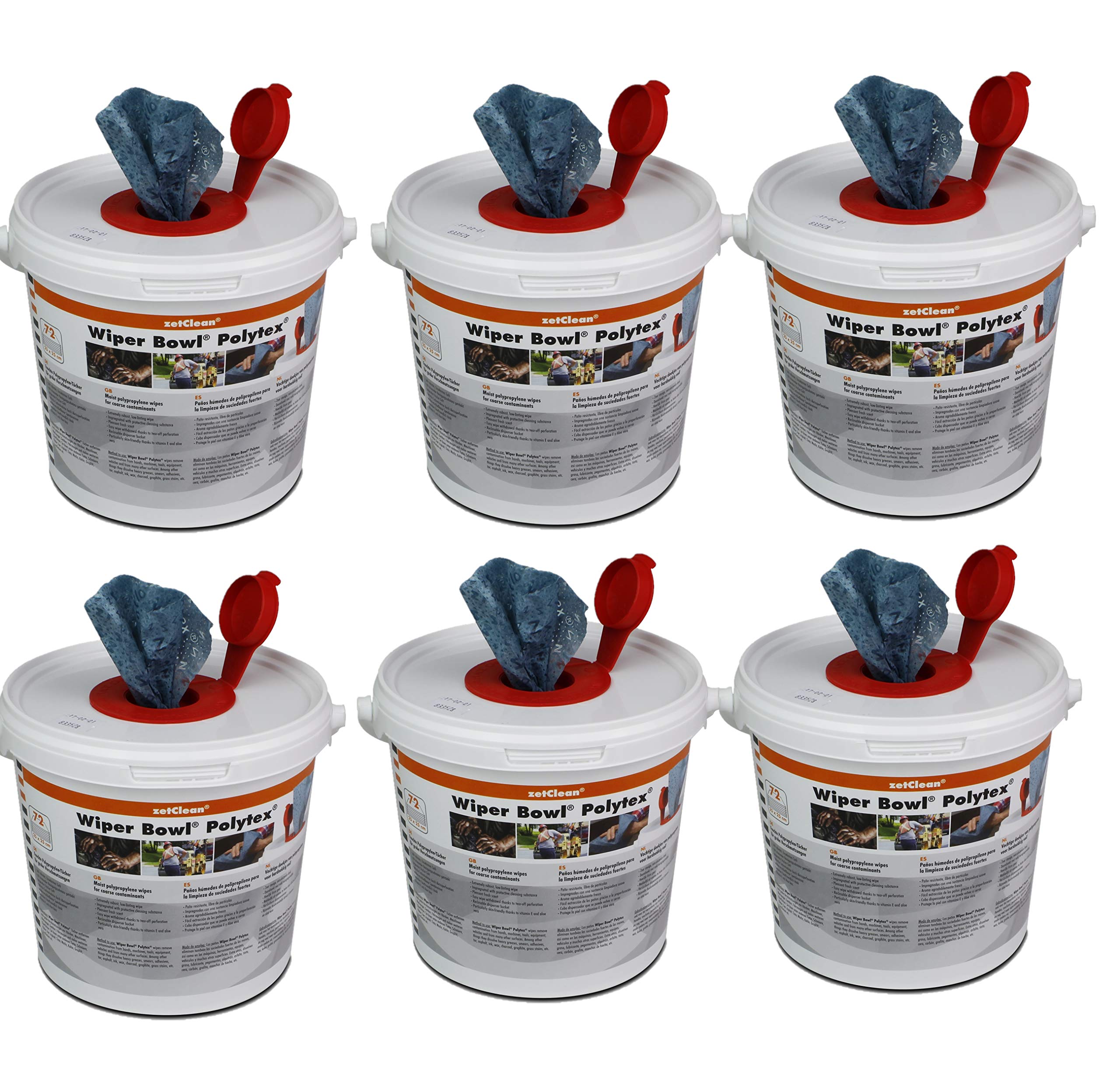 6x ZVG Wiper Bowl Polytex feuchte Reinigungstücher im Spender-Eimer - Polypropylen Waschtücher - Tücher 25 x 25 cm Werkstatt Gewerbe Auto KFZ Motorrad und Haushalt, Aloe Vera