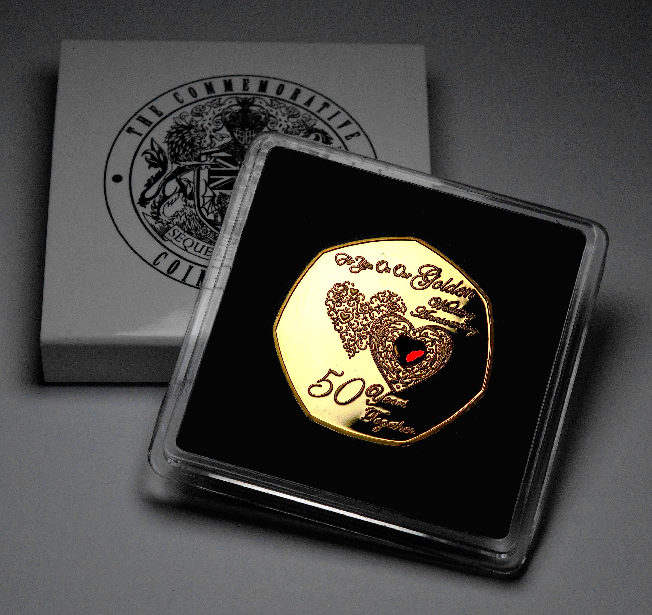 The Commemorative Coin Company On Our 50th Golden Wedding Anniversary Commemorative in Gift/Presentation Case. Red Diamante Gemstone. Husband/Wife. 50 Years Together. Love/Celebration/Marriage/Poem