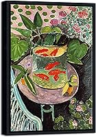 Wieco Art Henri Matisse Goldfish Framed Canvas Wall Art - 12x17 Black Floating Frame Abstract Modern Home Office Decor