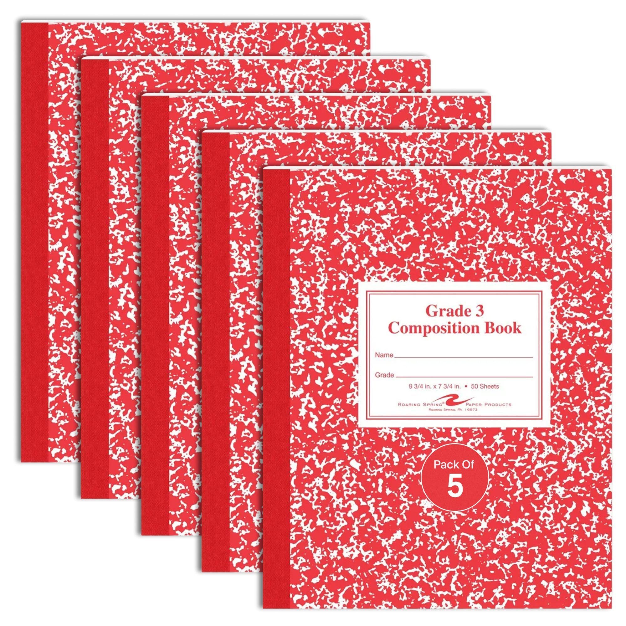 ROARING SPRING Grade 1 Kompositionsbuch, 25,4 x 20,3 cm, 50 Blatt, 5 Stück