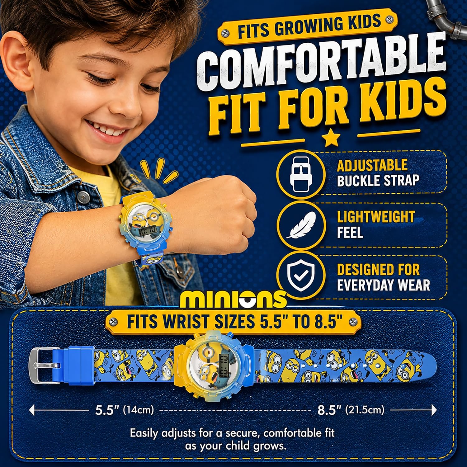Minions Kids Watch – Flashing Dial Lights, LCD Display, Adjustable Comfortable Strap, Collectible Tin – Perfect for Boys and Girls