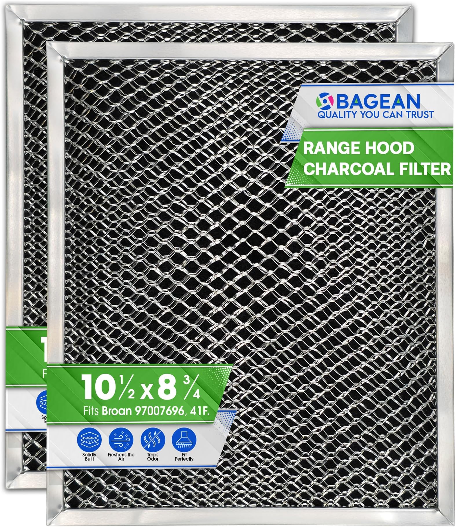 Stove Hood Vent Filter 10.5" x 8.8" 41F 97007696 Fit's Nutone & Broan Range Hood Filter Replacement for Ductless Exhaust Fan - Mesh Screen Filters Grease & Carbon Freshens Kitchen Oven Air (2-Pack)