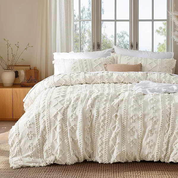 Bedsure Boho Kids Duvet Cover King Size（Duvet Insert/Comforter not Included - Tufted King Duvet Cover for All Seasons,Soft Shabby Chic Boho Bedding (Beige, 104" x 90")