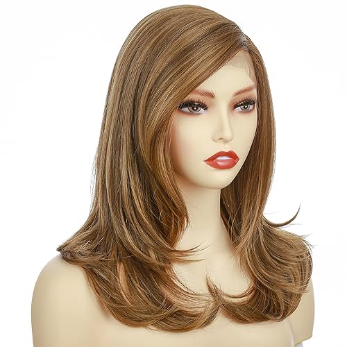 Miniatura 2 de Onedor Kanekalon Futura - Peluca de cabello sintético de 18 pulgadas, densidad del 130 %, lacio, encaje frontal, parte lateral, pelucas largas