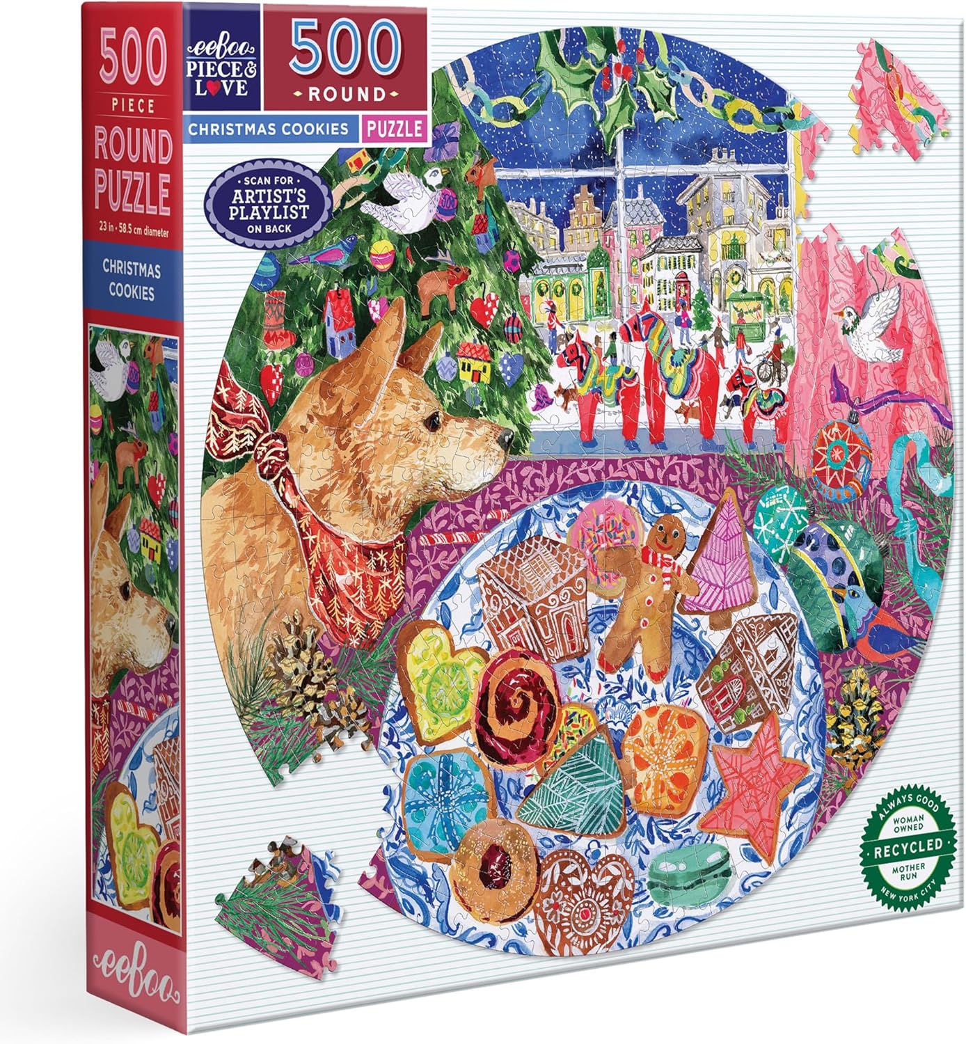 eeBoo 500 Piece Puzzle - Christmas Cookie Jigsaw for Adults, Circular with 23" Diameter Holiday Puzzle, Recycled Board & Vegetable-Based Ink